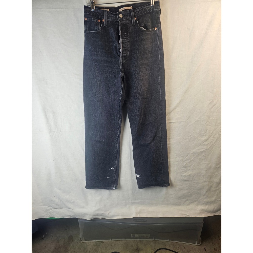 Levis Premium Ribcage Straight Ankle Jeans Washed Black 28 High Rise Button Fly